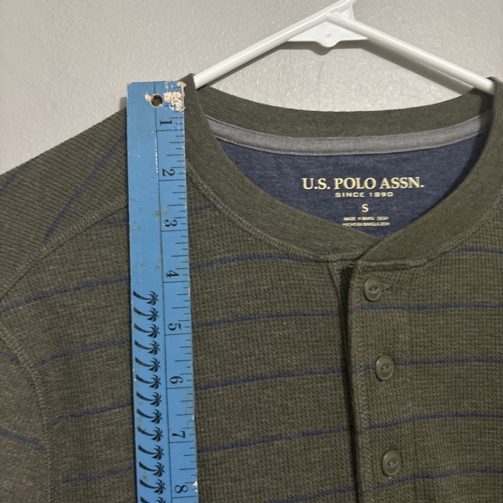 US POLO ASSN Shirt Men's S Green Henley‎ Thermal Long Sleeve Blue Stripes - Picture 6 of 10